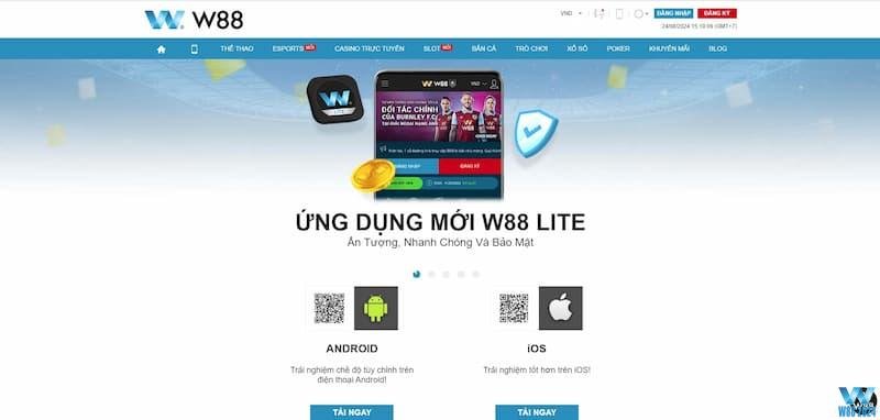 W88 phát triển ứng dụng chơi game trên điện thoại tiện ích cao