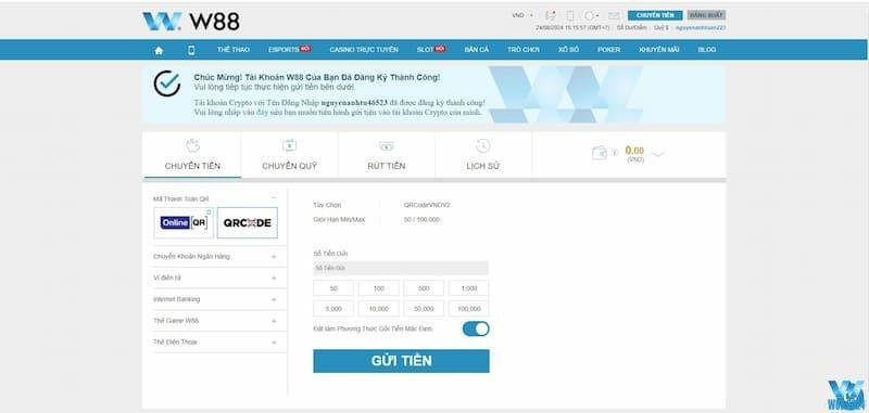 Các thông tin cần thiết khi tiến hành nạp tiền tại W88.