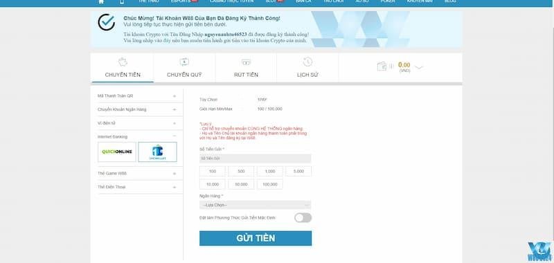 Khi nạp tiền W88 cần lưu ý điều gì ?
